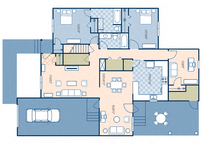 Floor plan for 2 beds, 2 baths, 1350 sqft
